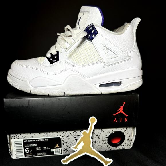 Size 6 - Nike Air Jordan 4 Retro GS Purple Metallic Men's Shoes - Picture 8 of 8